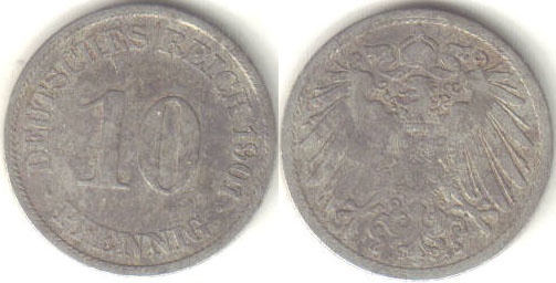 1901 J Germany 10 Pfennig A001788